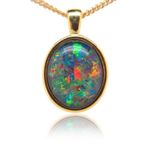 Blue Green Red Sterling Silver Gold Plate Australian Triplet Opal Necklace Pendant