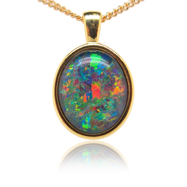 Blue Green Red Sterling Silver Gold Plate Australian Triplet Opal Necklace Pendant