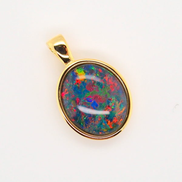 Blue Green Red Sterling Silver Gold Plate Australian Triplet Opal Necklace Pendant