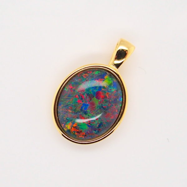 Blue Green Red Sterling Silver Gold Plate Australian Triplet Opal Necklace Pendant