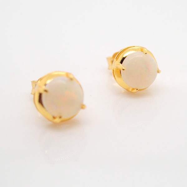 Green Pink Blue Gold Plated Sterling Silver Solid Australian White Opal Stud Earrings