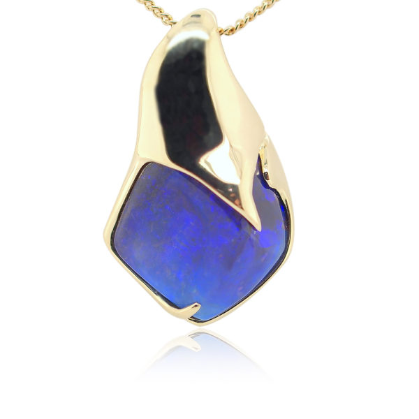 Blue Purple Yellow Gold Solid Australian Boulder Opal Necklace Pendant