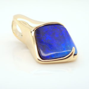 Blue Purple Yellow Gold Solid Australian Boulder Opal Necklace Pendant