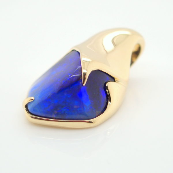 Blue Purple Yellow Gold Solid Australian Boulder Opal Necklace Pendant