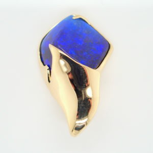 Blue Purple Yellow Gold Solid Australian Boulder Opal Necklace Pendant