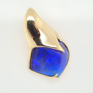 Blue Purple Yellow Gold Solid Australian Boulder Opal Necklace Pendant
