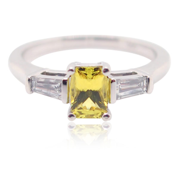 White Gold Yellow Australian Sapphire and Diamond Engagement Ring