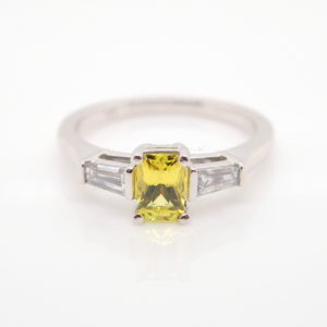 White Gold Yellow Australian Sapphire and Diamond Engagement Ring