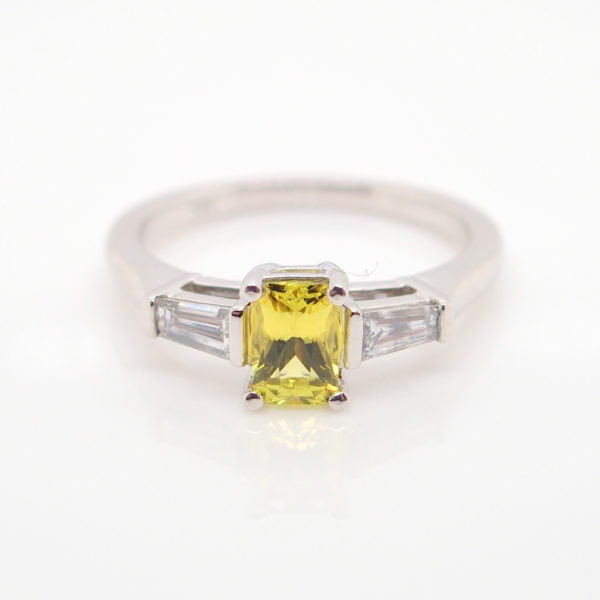 White Gold Yellow Australian Sapphire and Diamond Engagement Ring