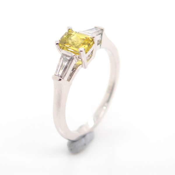 White Gold Yellow Australian Sapphire and Diamond Engagement Ring