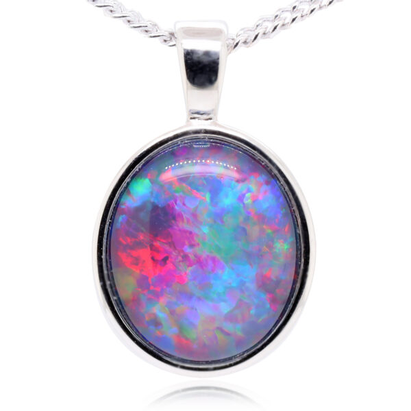 Blue Green Red Sterling Silver Australian Triplet Opal Necklace Pendant