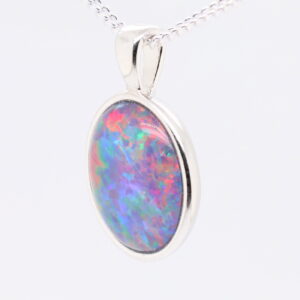 Blue Green Red Sterling Silver Australian Triplet Opal Necklace Pendant