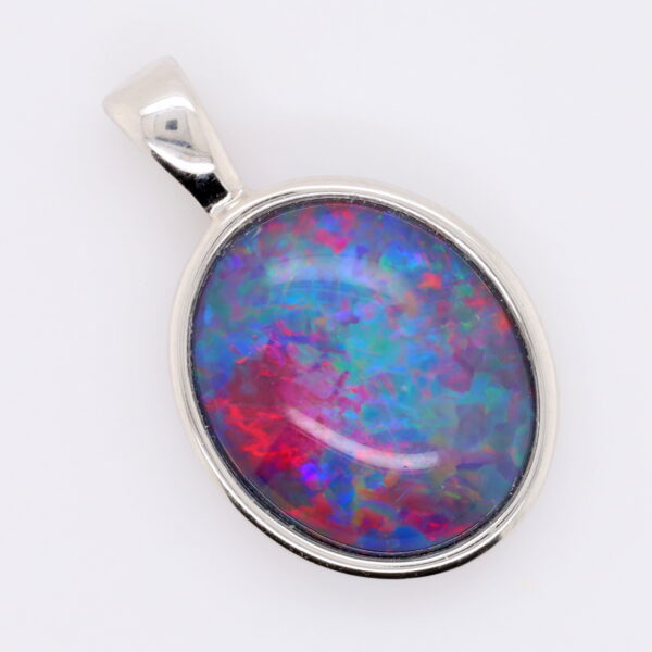 Blue Green Red Sterling Silver Australian Triplet Opal Necklace Pendant