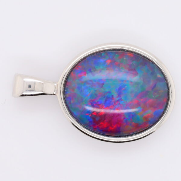 Blue Green Red Sterling Silver Australian Triplet Opal Necklace Pendant