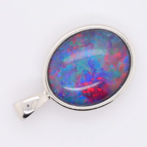 Blue Green Red Sterling Silver Australian Triplet Opal Necklace Pendant