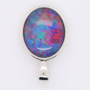 Blue Green Red Sterling Silver Australian Triplet Opal Necklace Pendant