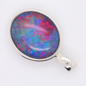 Blue Green Red Sterling Silver Australian Triplet Opal Necklace Pendant