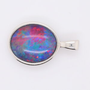 Blue Green Red Sterling Silver Australian Triplet Opal Necklace Pendant