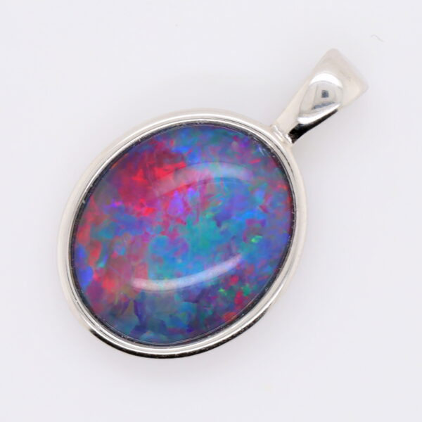 Blue Green Red Sterling Silver Australian Triplet Opal Necklace Pendant