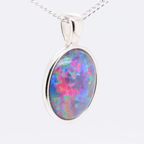 Blue Green Red Sterling Silver Australian Triplet Opal Necklace Pendant