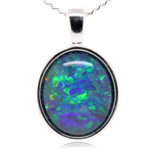 Blue Green Sterling Silver Australian Triplet Opal Necklace Pendant