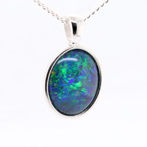 Blue Green Sterling Silver Australian Triplet Opal Necklace Pendant