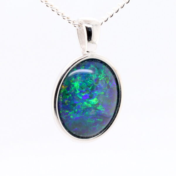 Blue Green Sterling Silver Australian Triplet Opal Necklace Pendant