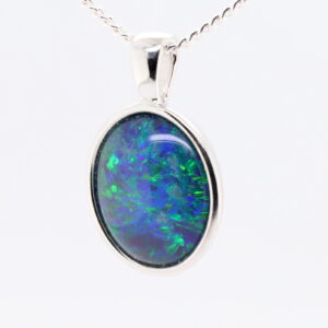 Blue Green Sterling Silver Australian Triplet Opal Necklace Pendant