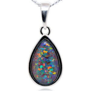 Blue Green Red Sterling Silver Australian Triplet Opal Necklace Pendant