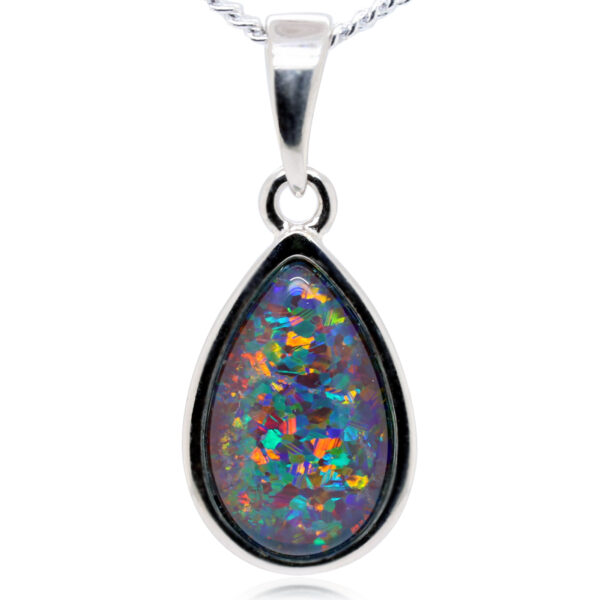 Blue Green Red Sterling Silver Australian Triplet Opal Necklace Pendant