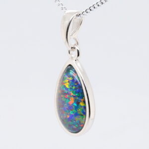 Blue Green Red Sterling Silver Australian Triplet Opal Necklace Pendant