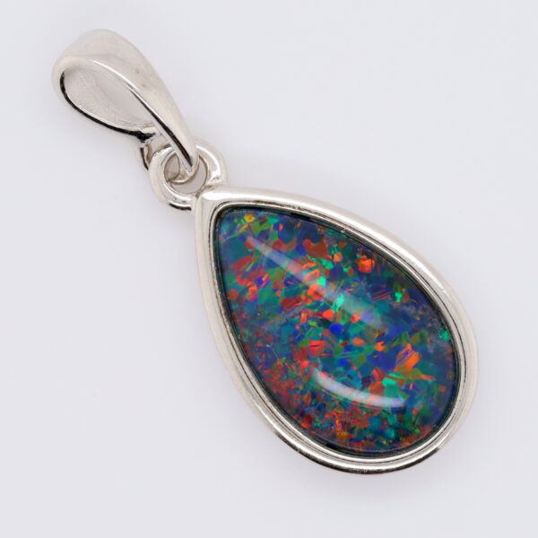 Blue Green Red Sterling Silver Australian Triplet Opal Necklace Pendant