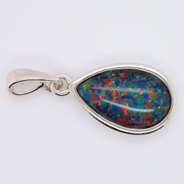 Blue Green Red Sterling Silver Australian Triplet Opal Necklace Pendant