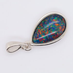 Blue Green Red Sterling Silver Australian Triplet Opal Necklace Pendant