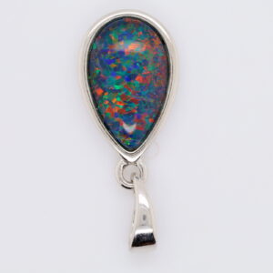 Blue Green Red Sterling Silver Australian Triplet Opal Necklace Pendant