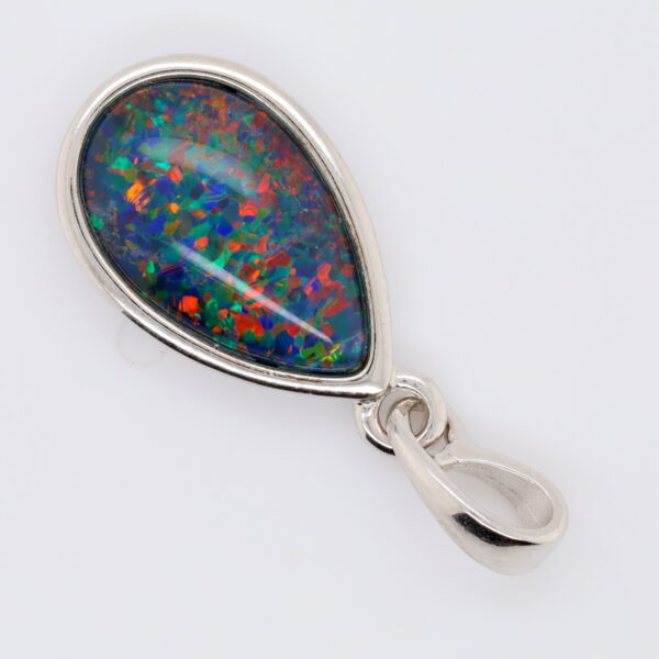 Blue Green Red Sterling Silver Australian Triplet Opal Necklace Pendant