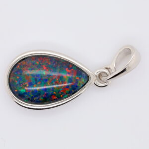 Blue Green Red Sterling Silver Australian Triplet Opal Necklace Pendant