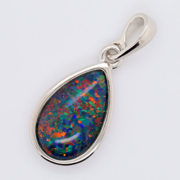 Blue Green Red Sterling Silver Australian Triplet Opal Necklace Pendant