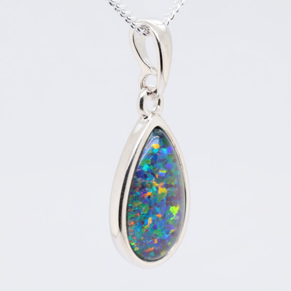 Blue Green Red Sterling Silver Australian Triplet Opal Necklace Pendant