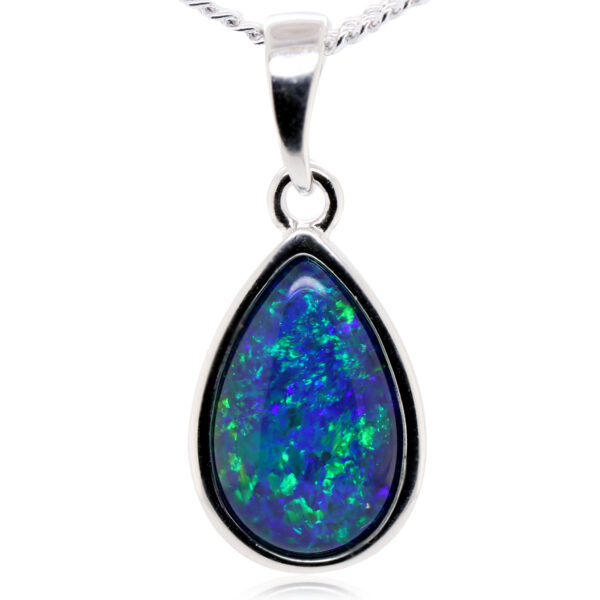 Blue Green Sterling Silver Australian Triplet Opal Necklace Pendant