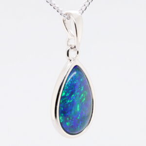 Blue Green Sterling Silver Australian Triplet Opal Necklace Pendant