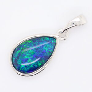 Blue Green Sterling Silver Australian Triplet Opal Necklace Pendant
