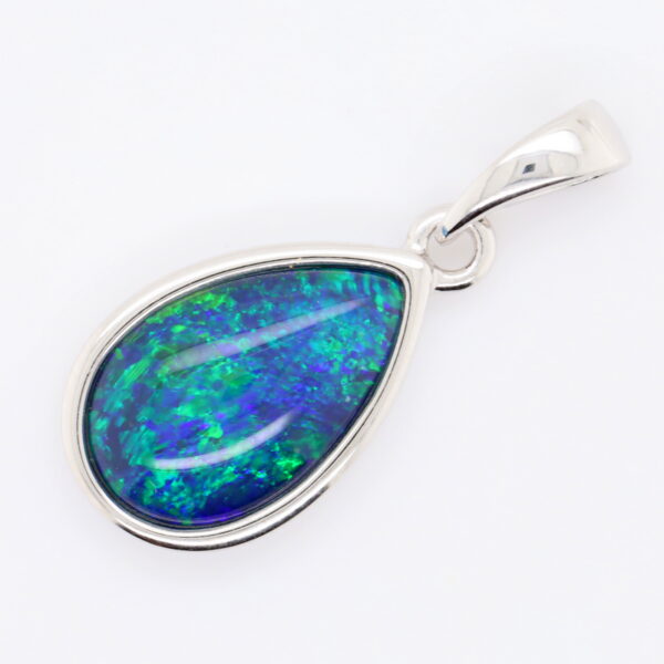 Blue Green Sterling Silver Australian Triplet Opal Necklace Pendant