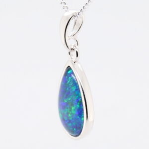 Blue Green Sterling Silver Australian Triplet Opal Necklace Pendant