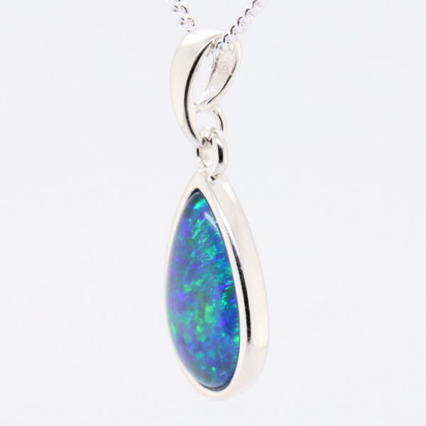 Blue Green Sterling Silver Australian Triplet Opal Necklace Pendant