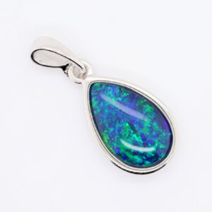 Blue Green Sterling Silver Australian Triplet Opal Necklace Pendant