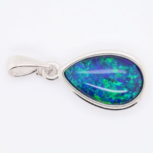 Blue Green Sterling Silver Australian Triplet Opal Necklace Pendant