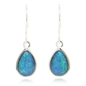 Green Blue Sterling Silver Australian Triplet Opal Drop Earrings