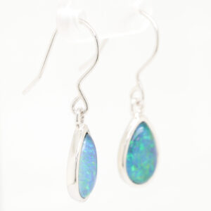 Green Blue Sterling Silver Australian Triplet Opal Drop Earrings