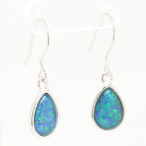 Green Blue Sterling Silver Australian Triplet Opal Drop Earrings